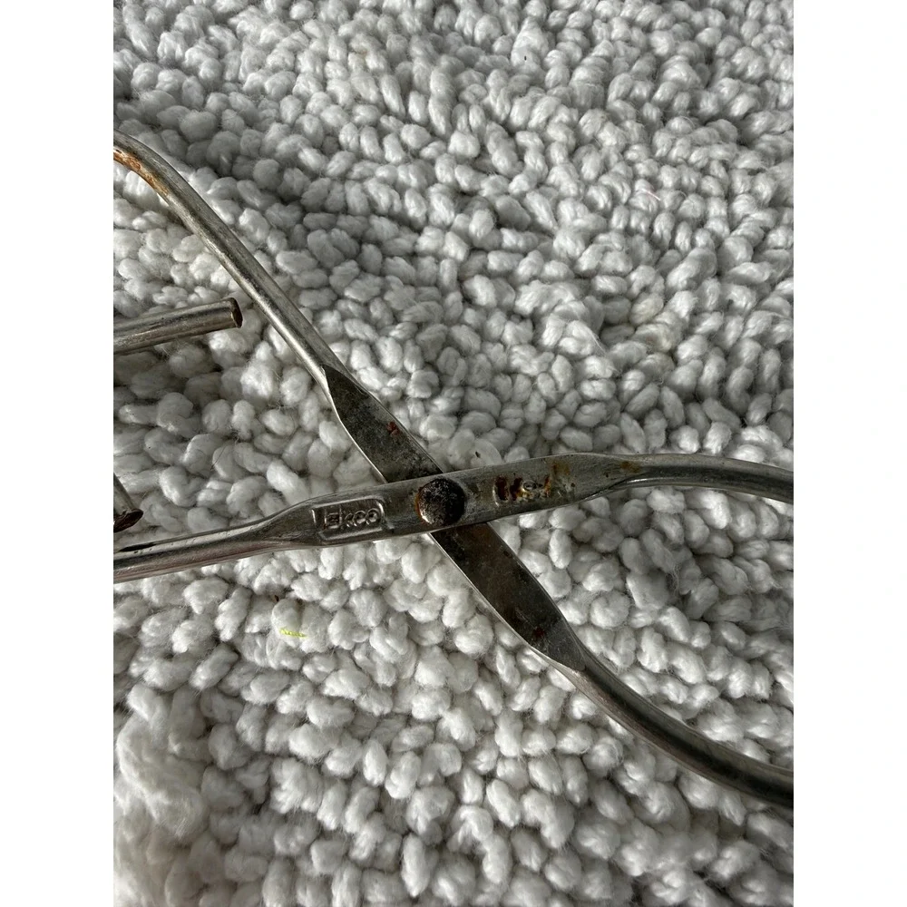 Vintage Ekco‎ USA Metal Kitchen Tongs Scissor Style Silver Tone 8.25 Inch